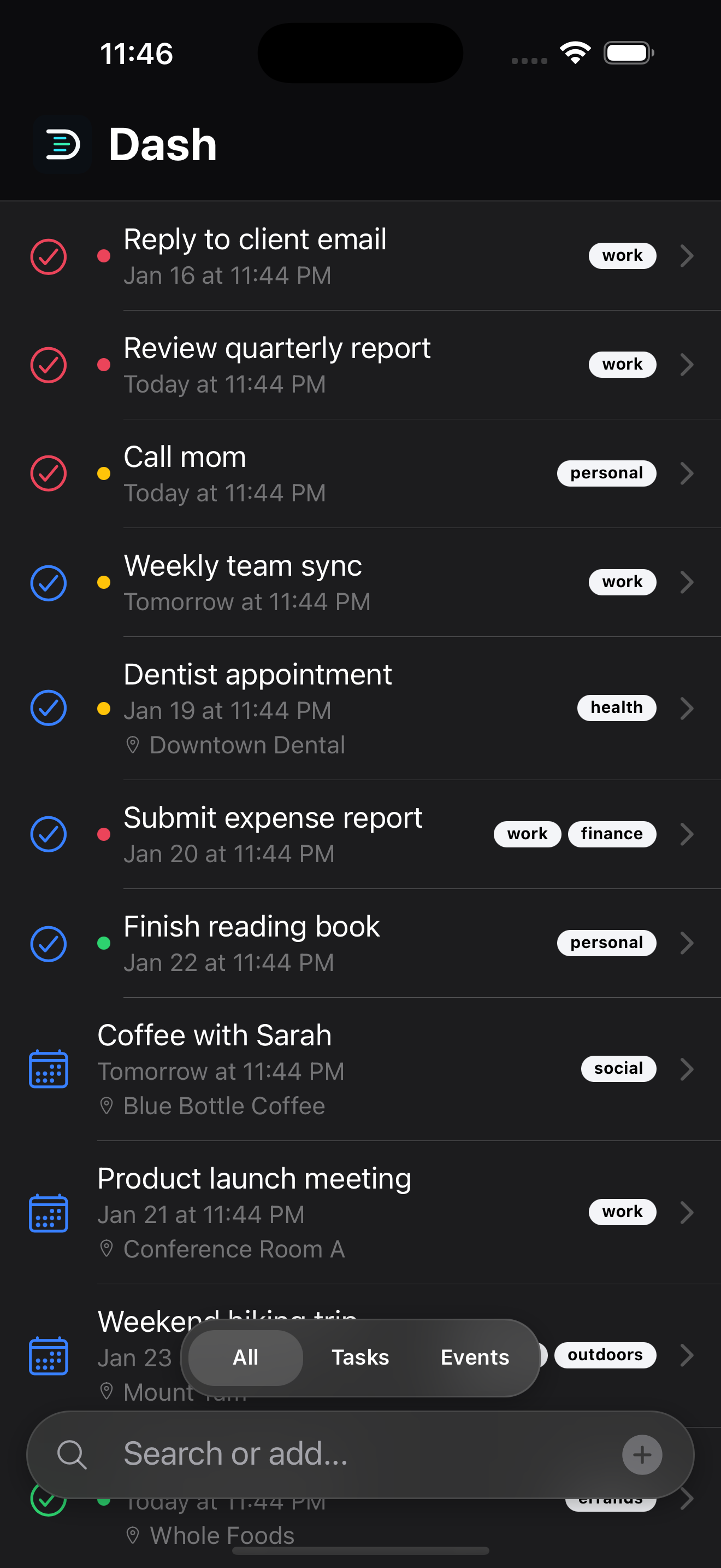 Dash item detail view